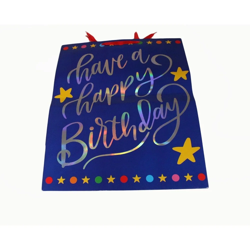 Set of 3 Large Happy Birthday Gift Bags Red‎ Multi Color Lettering 19x15
